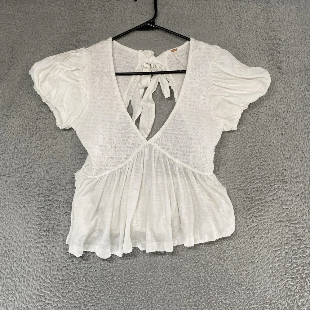 Free People Babydoll‎ Top Womens Small Y2K Puff Sleeve Open Back Fairy Beach